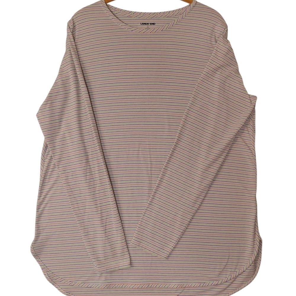Lands' End Striped Long Sleeve Casual Comfortable Shirt Womens Sz L Multi Color